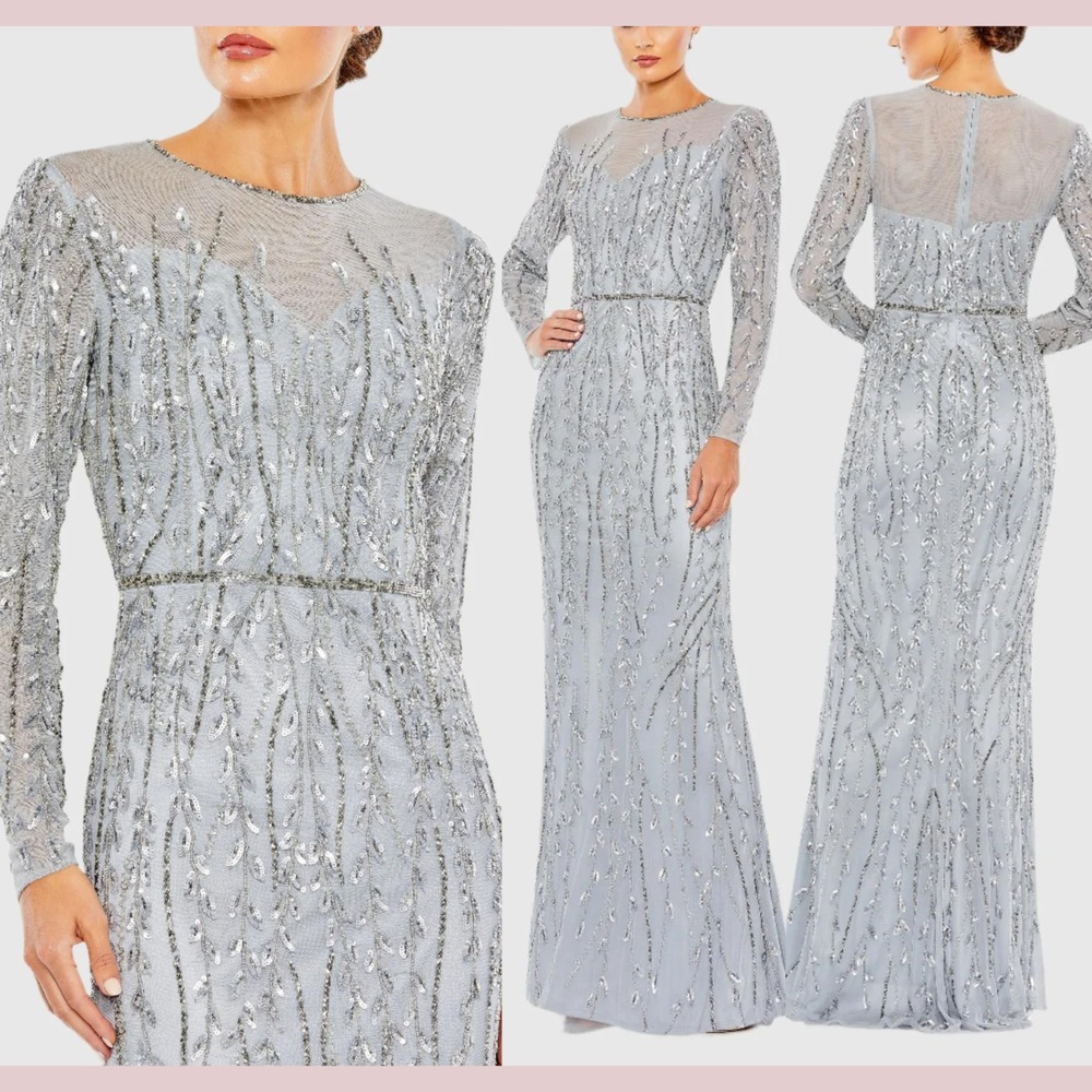 NWT Mac Duggal [ 4 ] 5644 Embellished Illusion High‎ Neck Long Sleeve Gow…
